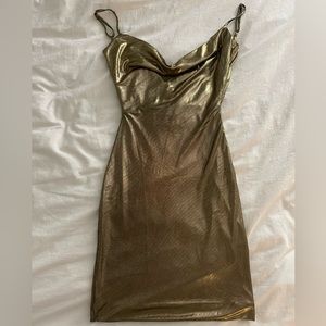Meshki gold metallic cowl neck dress